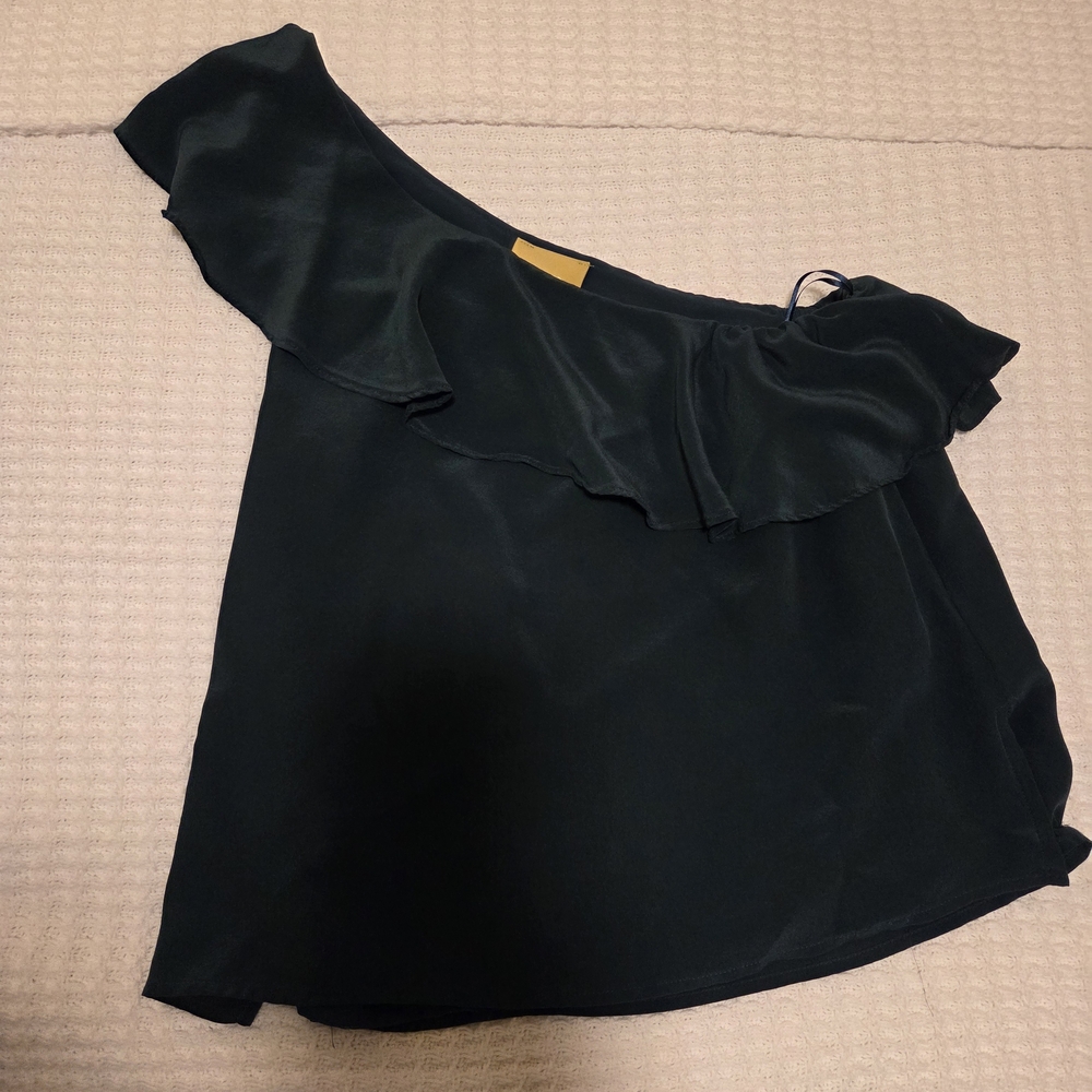 Maeve Elegant Forest Green One-Shoulder Blouse